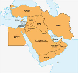 Obraz premium vector map of geopolitical region middle east