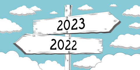 2022 and 2023 - outline signpost with two arrows