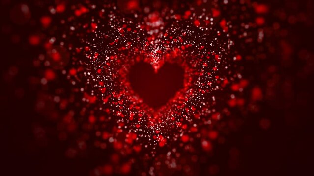 Valentine's day abstract background, Red particles flowing for Valentine's day, Wedding anniversary, Background Heart shaped tunnel animation 4K seamless loop