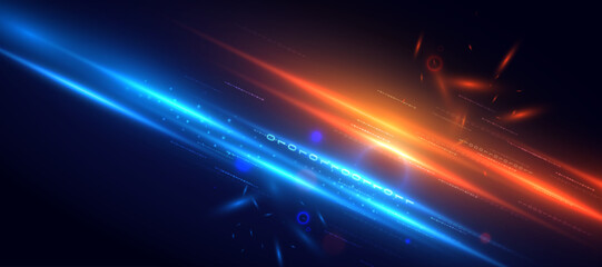 Obraz premium Blue technology background with motion neon light effect.Vector illustration. 