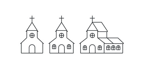 Christian church icon set. God house illustration symbol. Sign chapel vector flat.