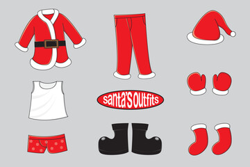 illustration of a set of icons santa outfit