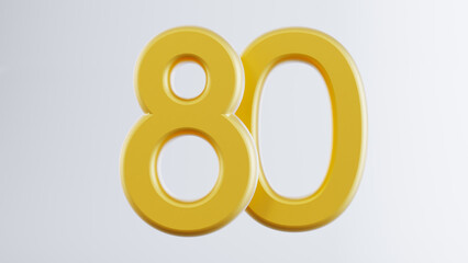 Fototapeta na wymiar 3D render of golden number eighty isolated on white background, Number 80