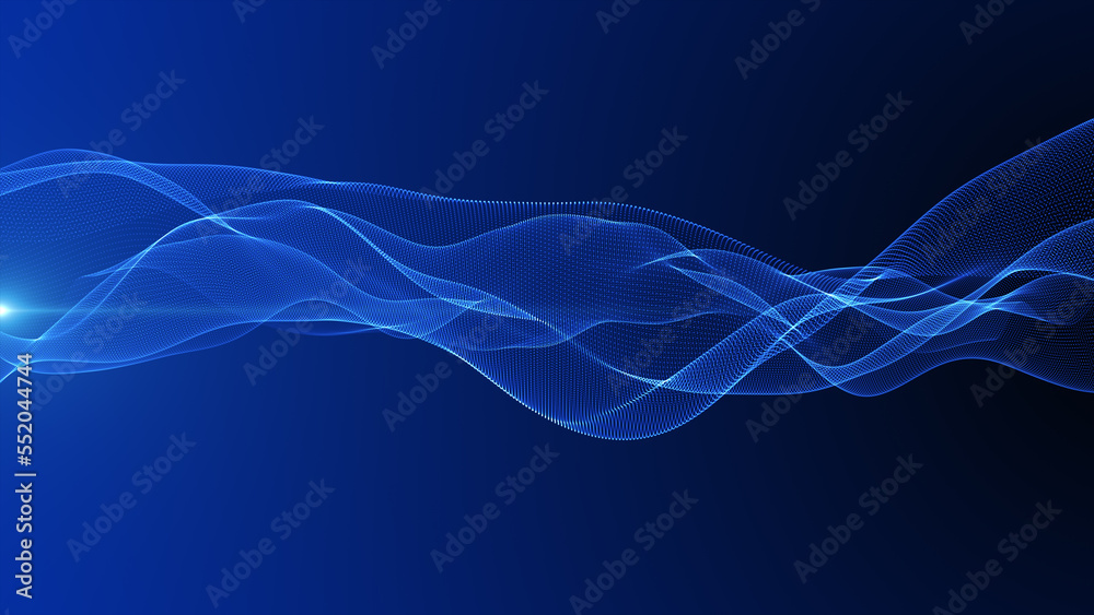Poster Digital particle wave and light abstract background, 3d rendering