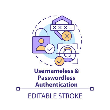Usernameless and passwordless authentication concept icon. Single sign-on. Access abstract idea thin line illustration. Isolated outline drawing. Editable stroke. Arial, Myriad Pro-Bold fonts used