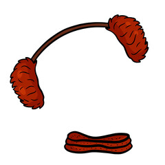 Red warm earmuff with scarf. Vector illustration isolated on white background, cartoon style