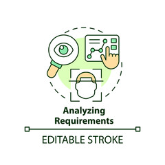 Analyzing requirements concept icon. Choose right strategy. Administering user access abstract idea thin line illustration. Isolated outline drawing. Editable stroke. Arial, Myriad Pro-Bold fonts used