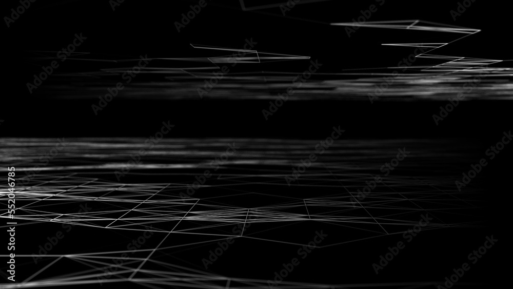 Poster wave of digital particles on a black background. abstract interlacing lines and points. digital conn