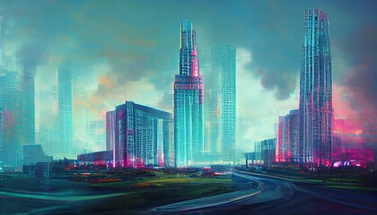 Futuristic city with skyscrapers and blue tones. Great as a backdrop, wallpaper or to use in your art projects.