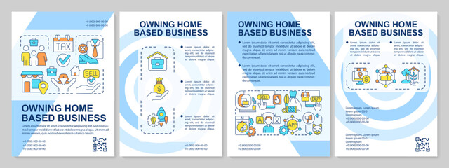 Fototapeta na wymiar Running home based business blue brochure template. Remote work. Leaflet design with linear icons. Editable 4 vector layouts for presentation, annual reports. Arial, Myriad Pro-Regular fonts used
