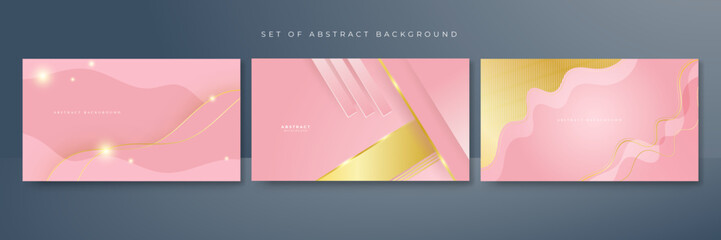 Fototapeta premium Luxury golden line background pink shades in 3d abstract style , Valentines day concept, Illustration from vector about modern template deluxe design.