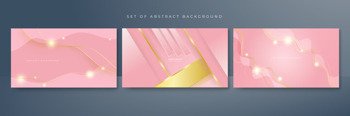 Luxury golden line background pink shades in 3d abstract style , Valentines day concept, Illustration from vector about modern template deluxe design.