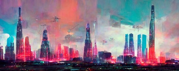Futuristic city with skyscrapers and blue tones. Great as a backdrop, wallpaper or to use in your art projects.