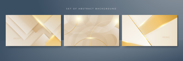 Abstract golden background with white and beige luxury glitter shapes. Golden lines luxury on cream color background. Gold elegant realistic paper cut style 3d. Vector illustration