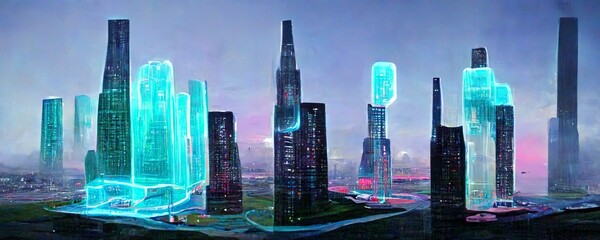 Cyberpunk neon city at night.	