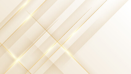Obraz premium Abstract golden background with white and beige luxury glitter shapes. Golden lines luxury on cream color background. Gold elegant realistic paper cut style 3d. Vector illustration