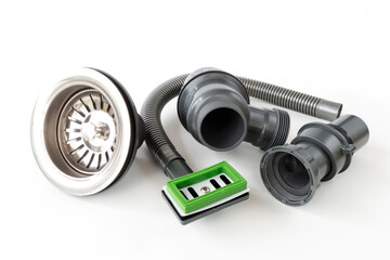 Details siphon kitchen sink on white background