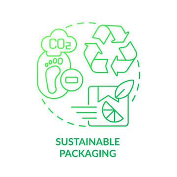 Sustainable packaging green gradient concept icon. Recycled materials. Reduce carbon footprint abstract idea thin line illustration. Isolated outline drawing. Myriad Pro-Bold font used