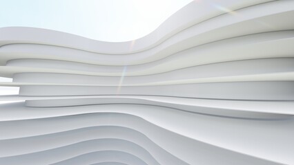 3d render futuristic architecture background white stripes of building facade