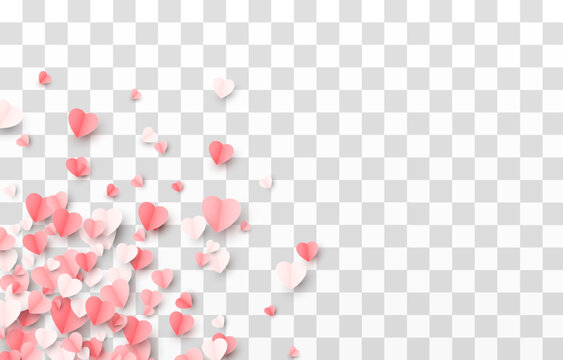 Vector multicolored hearts on an isolated transparent background. Paper hearts png. Paper elements, paper decoration png. Valentine's Day.