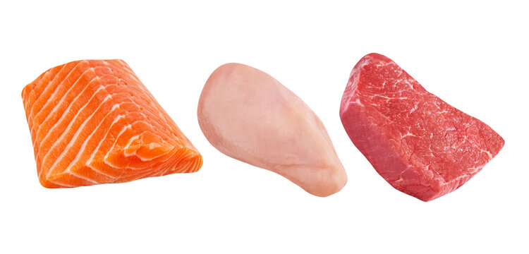 Lachs H&auml;hnchenbrust Beefsteak   Hintergrund transparent PNG cut out