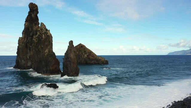 Ribeira da Janela Ilheus da Rib Volcanic rocks Rock Madeira Island Portugal Aerial view