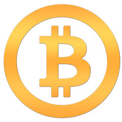 Vector logo in the style of paper cryptocurrency Bitcoin, an icon for the Internet, a sticker for printing. Bitcoin is a blockchain cryptocurrency.