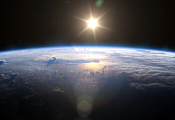 Planet Earth and Sun. This image elements furnished by NASA.