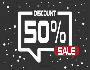 Fototapeta premium 50% Off sale balloon. Design for sales trade and products on dark background. Promotion and business banner