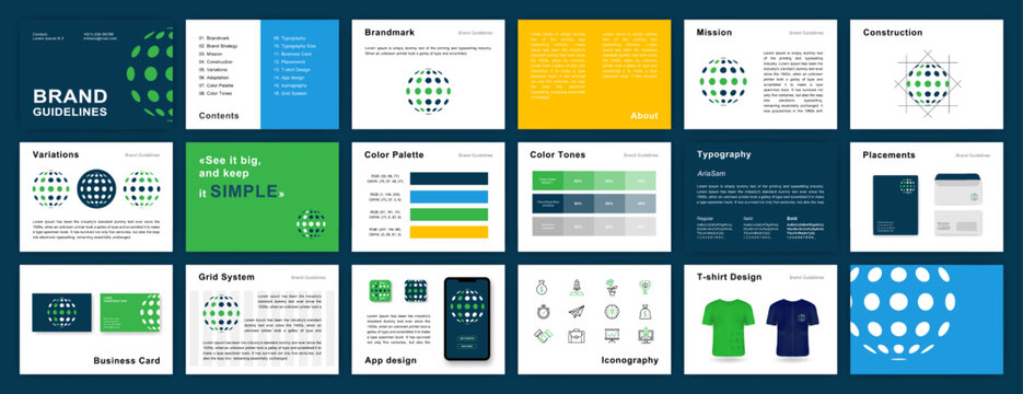 Green And Blue Brand Guidelines Template. Brand Identity Presentation. Logo Guideline Template. Logo Guide Book. Logotype Presentation