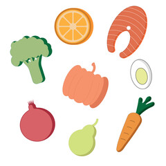 Set of healthy food products.Colored flat vector illustration isolated on white background