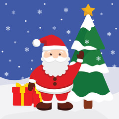 Vector illustration of Santa Claus with Christmas tree and gifts beautiful New Year illustration for design. vector illustrator