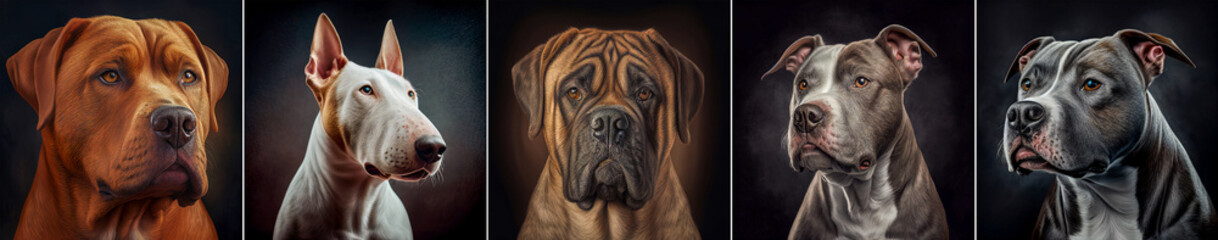 panorama portrait of fighting dogs, generative ai illustration header