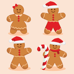 Set of gingerbread men. christmas icon. Vector. Festive winter symbols. Flat design. Cartoon. colorful illustrations