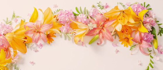 bright summer flowers on white background