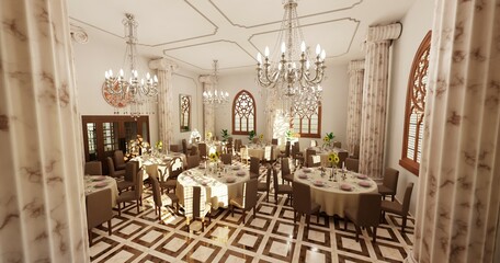 Realistic 3D Render of Restaurant Interior