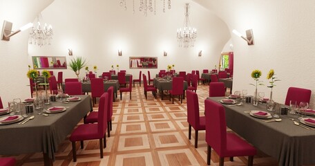 Realistic 3D Render of Romantic Restaurant