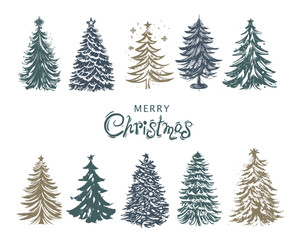 Obraz premium Christmas tree set, Hand drawn illustrations