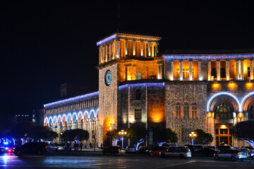 Fototapeta na wymiar Republic Square of Yerevan and Christmas tree. Armenia.