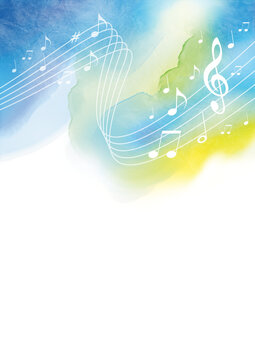 Music watercolor background for use as a template for flyer or for use in web design.