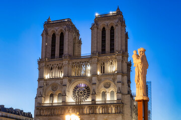 Fototapeta na wymiar Notre Dame Cathedral in Paris by the Seine River at dawn, France