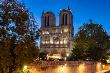 Fototapeta na wymiar Notre Dame Cathedral in Paris by the Seine River at dawn, France