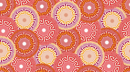 Abstract Decorative Ethnic Round Circles Seamless Pattern Luxury Interior Design Modern Greek Geometrical Background Trendy Fashion Colors