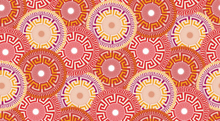 Abstract Decorative Ethnic Round Circles Seamless Pattern Luxury Interior Design Modern Greek Geometrical Background Trendy Fashion Colors