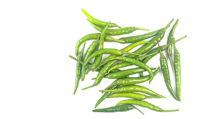 Isolated green unripe chili on white background soft and selective focus                           ...
