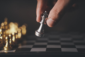concept Chess pieces are arranged on a chessboard. The beginning of a chess game. Chess as a symbol of leadership, struggle, victory, strategy, business. Retro style.coppy space.