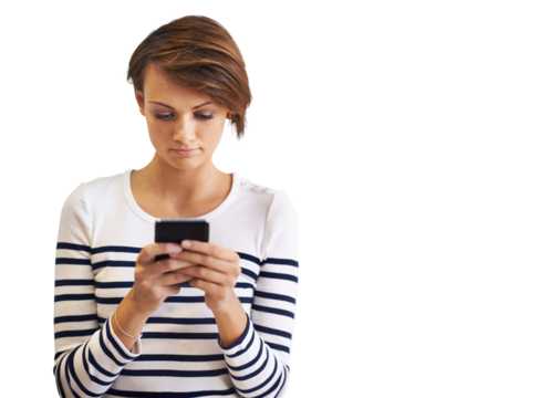 PNG of a cropped shot of a beautiful young woman using a smartphone.