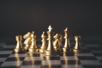 concept Chess pieces are arranged on a chessboard. The beginning of a chess game. Chess as a symbol of leadership, struggle, victory, strategy, business. Retro style.coppy space.