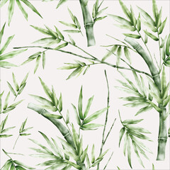 Fototapeta na wymiar elegant greenery bamboo watercolor floral seamless pattern