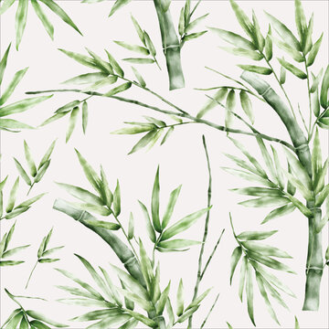 elegant greenery bamboo watercolor floral seamless pattern
